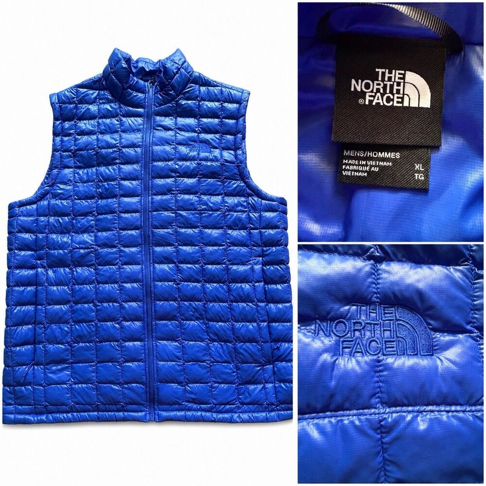 The North Face ThermoBall Eco Men XL Blue Puffer Vest Packable Full Zip Outdoor